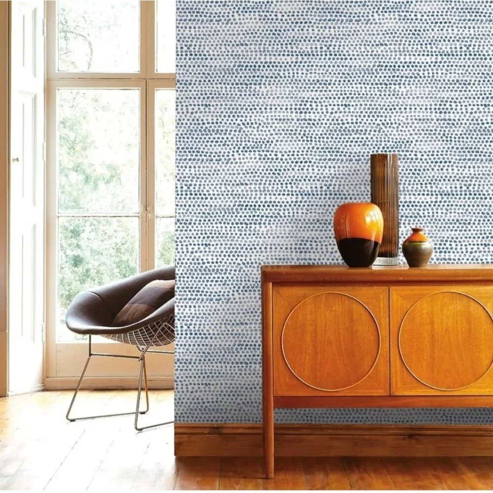 Tempaper Wallpaper Peel & Stick Removable Moire Dots Dot Blue Moon 5322 LV Roll